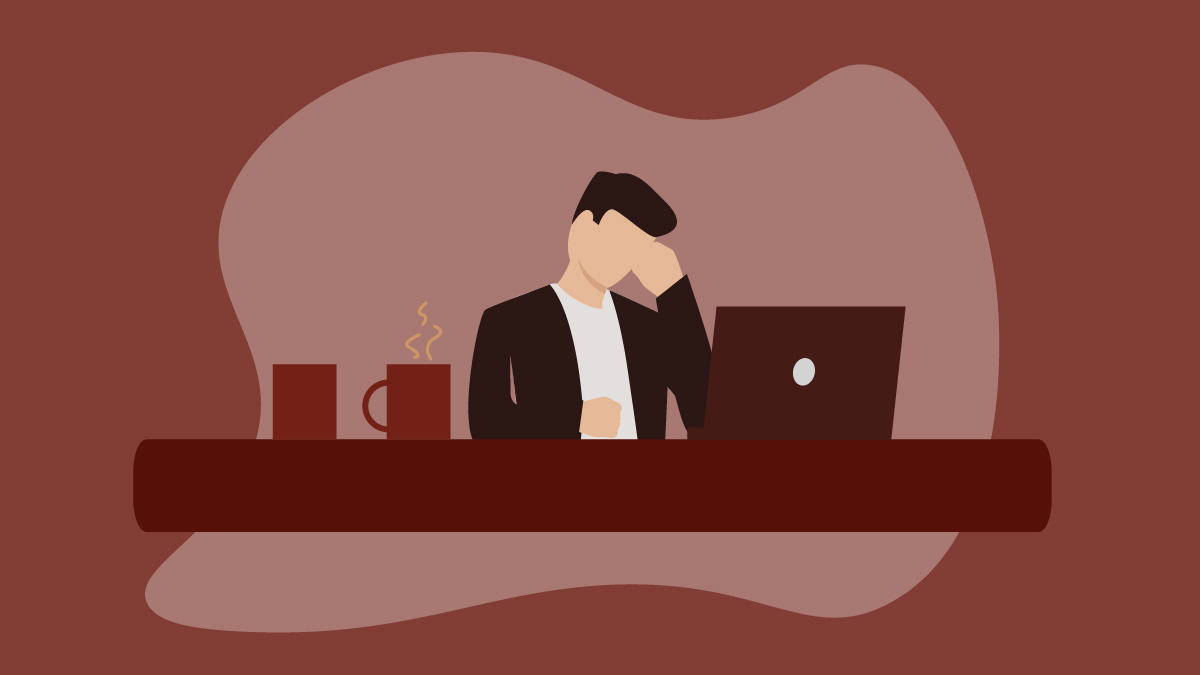 Illustration of a man stressed out at his work desk