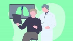 Illustration of a patient and doctor screening for COPD