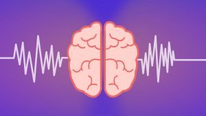 Illustration of a human brain in the middle of brain waves