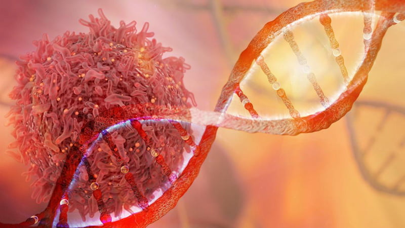 DNA strand when infected with cancer 3d illustration