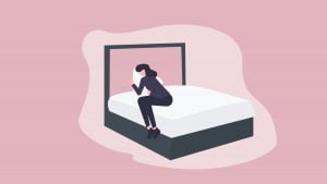 Illustration a woman suffering from constipation lying in her bed