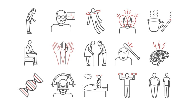 Symptoms of Parkingson's disease illustration icons