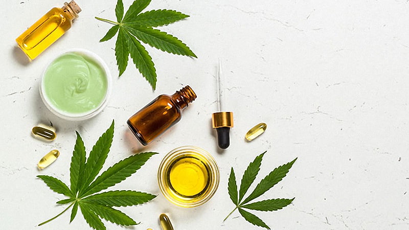 CBD Products with Hemp in White Background