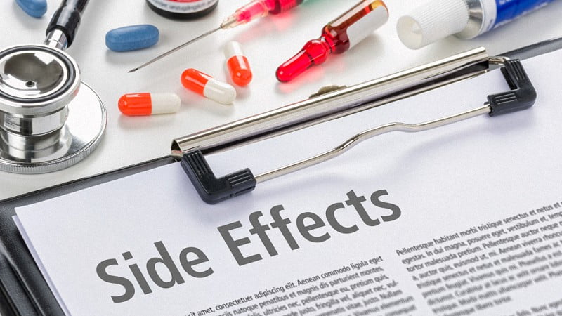 Side Effects Letter with Pills Syringes and Stethoscope